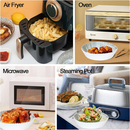 100 PCS Aluminum Foil Air Fryer Liners, Non-stick Air Fryer Disposable Paper Liner, Oil-proof Water-proof Sheets, Food Grade Aluminum Foil for Baking, Frying, Grilling, Roasting Microwave