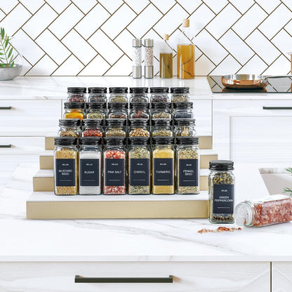 Spice Jars, 24 Pcs 4oz Seasoning Jars with Label, Glass Jars with Shaker Lids, Spice Containers Bottles with Pepper Grinder & Stainless Steel Funnel for Seasoning Organizer, Cabinet, Drawer