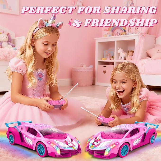 Unicorn RC Car for Girls Rainbow Glow &amp Drift Wing Remote Control Car2.4GHz RC Cars 1:18 ScaleKids Toys Age 3 4 5 6 7 8 9 10 11 12Girls Birthday GiftsValentines Day Gifts for Kids 3-12 Year O
