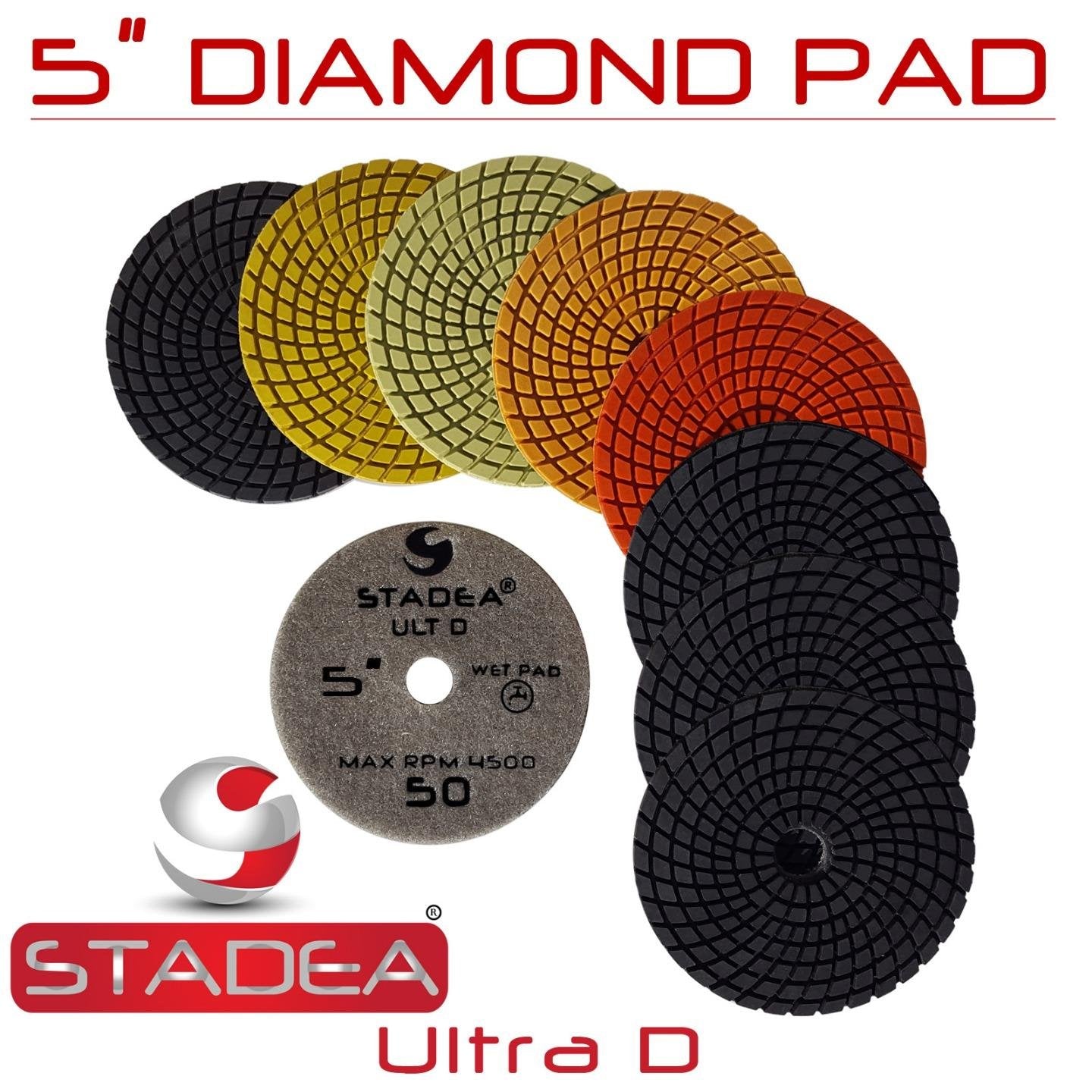 Stadea SWP108K Wet Stone Grinder Granite Wet Polisher - 5" Variable Speed Wet Polisher Grinder Kit with Diamond Granite Polishing Pads