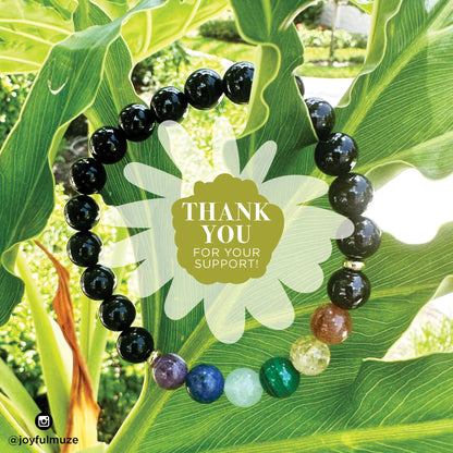 Joyfulmuze 7 Chakras Stretch Bracelet, Natural Stones Black Onyx Citrine Malachite Aquamarine Blue Sodalite Amethyst Garnet Sunstone (Chakra Stones)