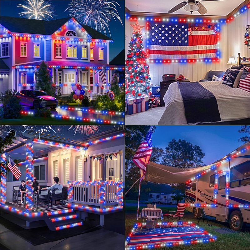 200ft LED Rope Lights Outdoor, 1440 LED Flexible Tube Lights with 8 Modes, Waterproof LED Rope Lighting for Independence Flag Day, Memorial Day, National Day, Outdoor,Indoor Decor (Red & White & Blue)