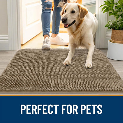 OLANLY Dog Door Mat - Absorbent Non-Slip Chenille Mat for Muddy Paws | 59x24 Tan Indoor Carpet