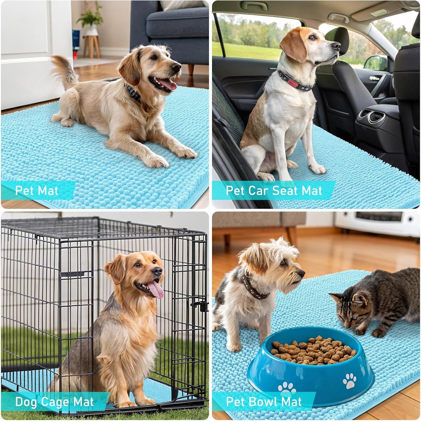 OLANLY Dog Door Mat - Absorbent Non-Slip Mud Mat for Indoor Use | Quick Dry Chenille, 70x32, Blue