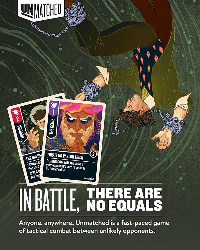 Restoration Games Unmatched Houdini vs The Genie - Strategy Board Game for 2 to 4 Players - Heroes Expansion with Miniatures Unique Decks and Abilities - 20 Min Playtime - Ages 9+