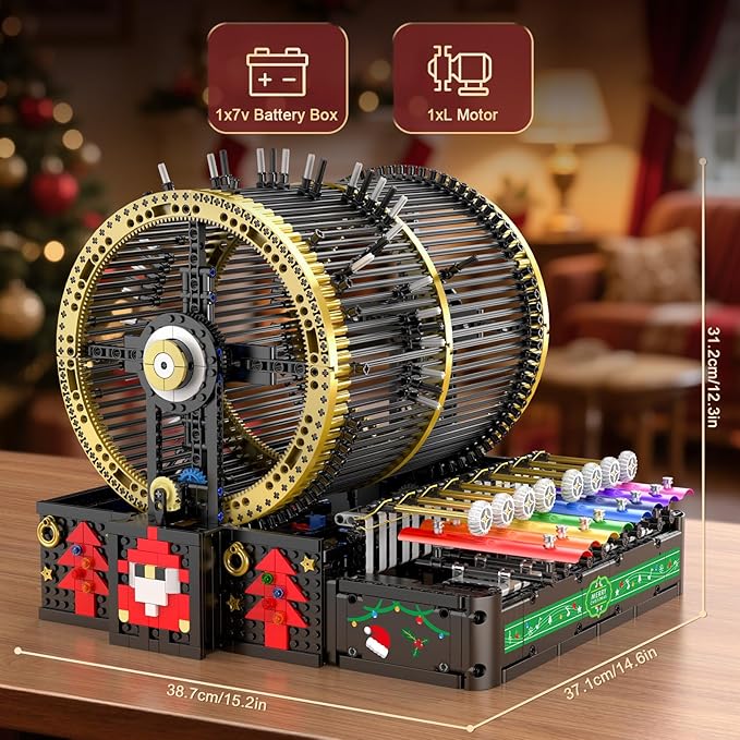 Mould King 10170 Music Box Building Sets 2344+ PCS Rotating Christmas Music Box with 4 Speed Adjustable Mode Black Gold Design with Festive Patterns Collectible Decoration Gift for Adults Age 14+