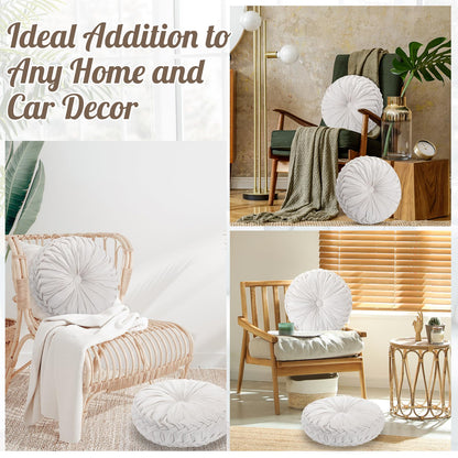 Beeveer 4 Pcs Round Throw Pillows 15 Inch Decorative Velvet Pleated Pumpkin Pillows Boho Floor Pillow with Center Button for Living Room Couch Chair Bed Sofa Home Decoration (Ivory)