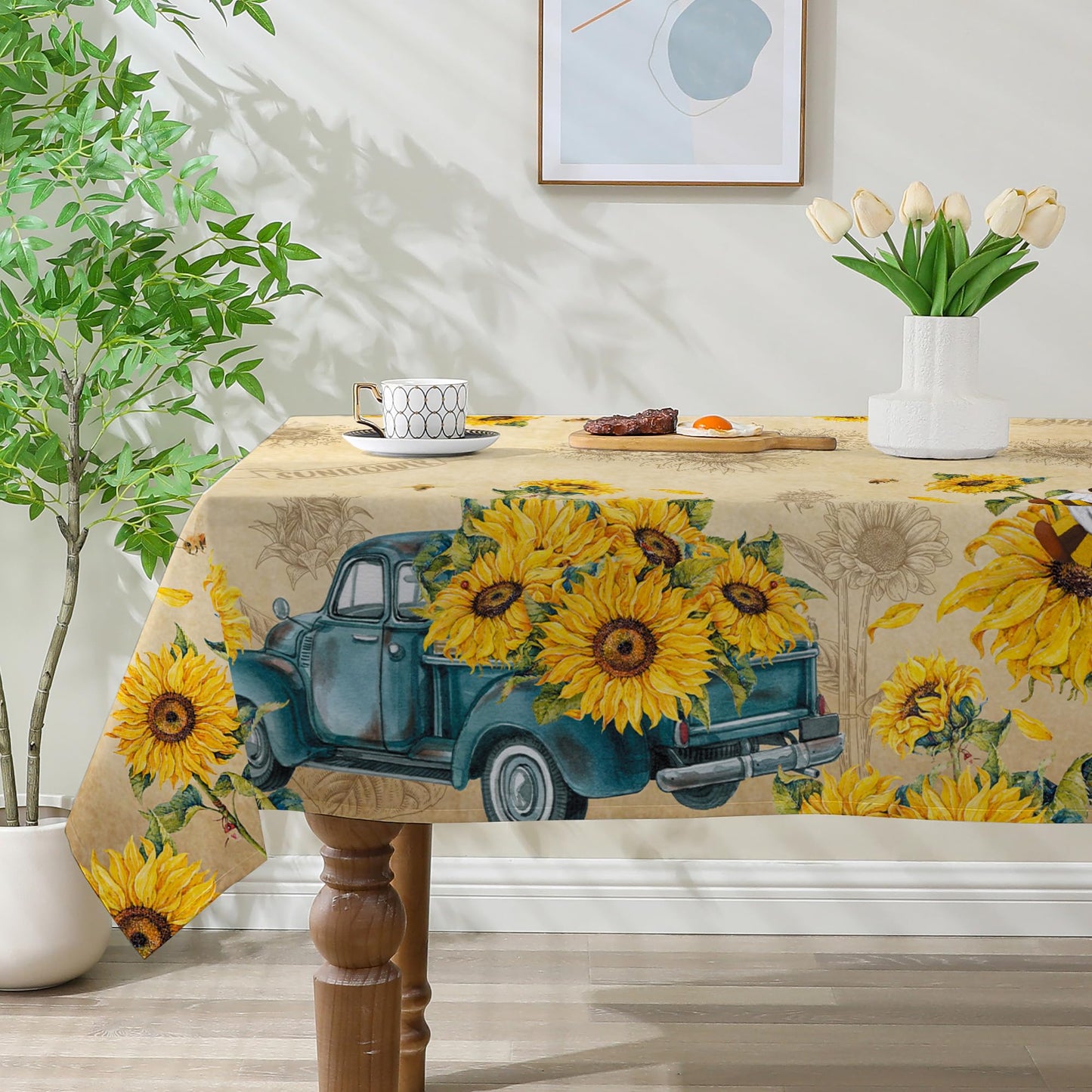 cusugbaso Sunflower Tablecloth 60x120 Inch Rectangle, Yellow Sunflower Decorations for Home, Spring and Summer Table Cloth Rectangle Water Resistant for Table, Party Decorations