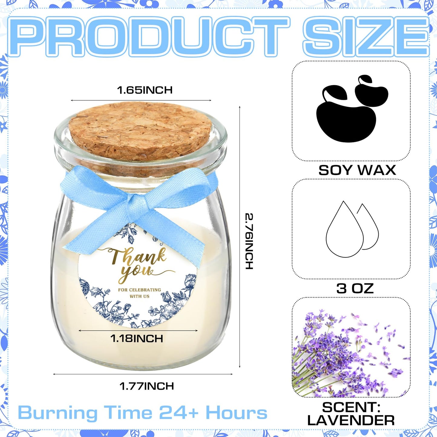 MTLEE 20 Pcs Blue Floral Candle Wedding Favors Something Blue Bridal Shower Gifts for Guests Soy Wax Candles with Glass Jar Bridesmaid Proposal Gifts for Wedding Bachelorette Bridal Shower