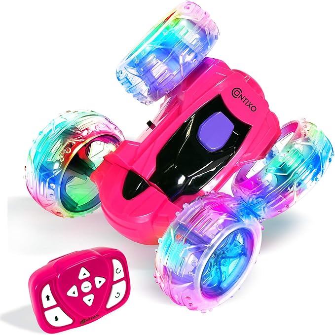 Contixo SC3 RC Stunt Car Pink 2.4GHz 4WD Double-Sided 360° Rotating flip Racer Remote Control Toy Cars with LED Lights for Kids Girls Boys Age 4-12 Birthday Gift