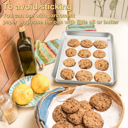 P&P CHEF 16 Inch Baking Cookie Sheet, Oven Pan Tray Stainless Steel Sheet Pan for Kitchen, Oven Bakeware for Multi Uses, Shiny Look & Dishwasher Safe, Healthy & Heavy Duty, 3Pcs