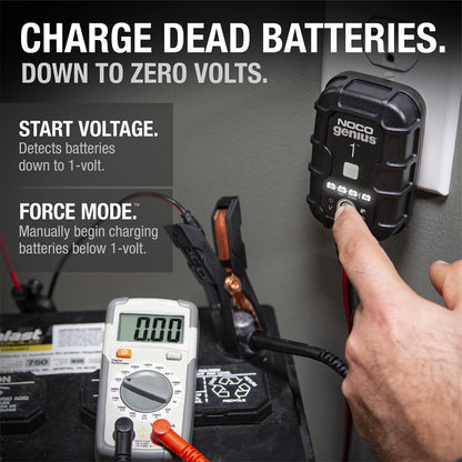 NOCO GENIUS1: 1A 6V/12V Smart Battery Charger – Automatic Maintainer, Trickle Charger & Desulfator with Overcharge Protection & Temperature Compensation – For Lead-Acid & Lithium Batteries