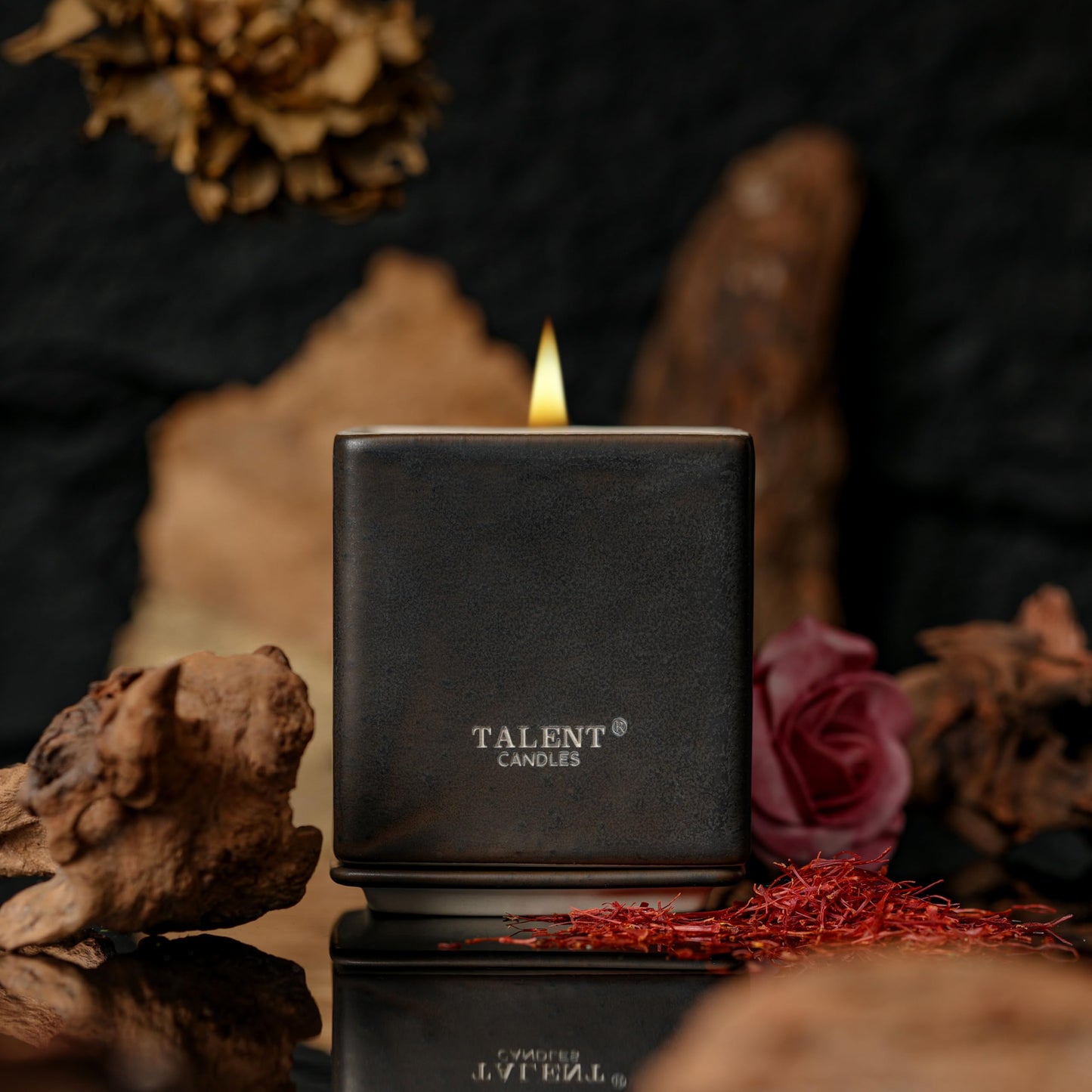 Talent Candles Scented Candles Ceramics Square Cup Long Burn Time Natural Soy Wax Candles Perfect Women & Men Birthday Gifts (Dark Leather & Oud)