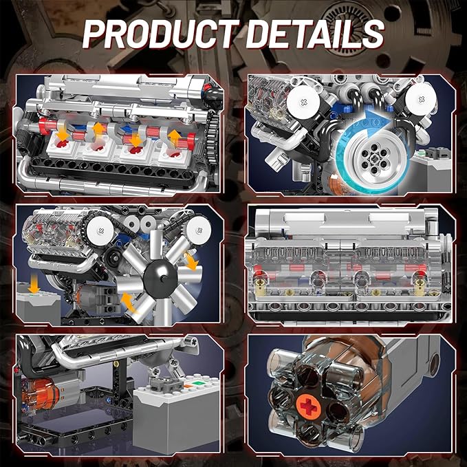 Mini V8 Engine Model Sets - 535 PCS DIY Building Toys Car Motor Kits That Runs - Gift Idea for Adults Boys Girls for Mechanic Engineering Construction