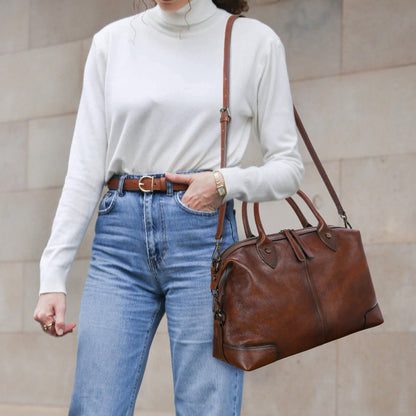 HESHE Genuine Leather Satchel Tote Bag for Women Leather Purse Large Capacity Top Handle Handbag Designer Shoulder Bags Vintage Cross Body Doctor Bag (Coffee)