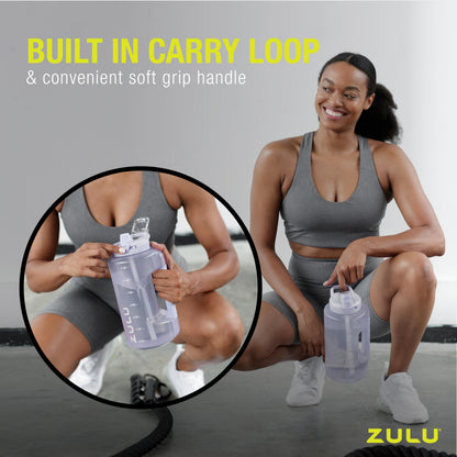 ZULU Goals 64oz Large Half Gallon Jug Water Bottle with Motivational Time Marker, Covered Straw Spout and Carrying Handle, Perfect for Gym, Home, and Sports, Grey