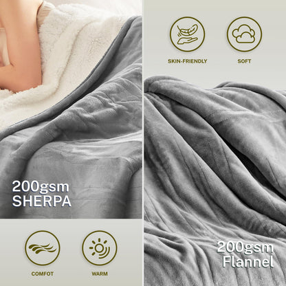 Heat Blanket 50”x60” Throw,Soft Flannel & Sherpa Reversible Electric Blanket with 10 Heat Settings,12 Timer Setting and 3 Hours Auto-Shut Off,ETL Certified Machine Washable,Light Brown