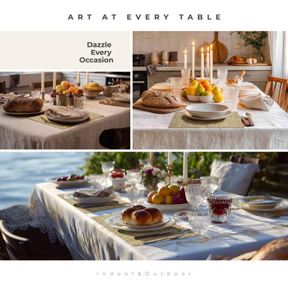 Leetaltree Gold Placemats Set of 4 - Heat Resistant Non-Slip Place mats for Dining Table, Washable Durable PVC Vinyl Woven Table Mats(Luxury Gold, 4)