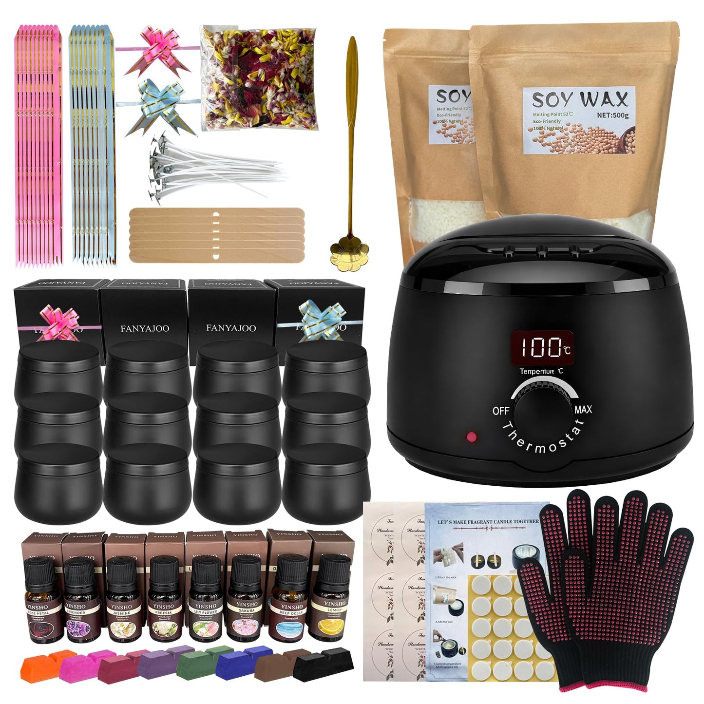Fanyajoo Candle Making Kit for Adults with Wax Melter DIY Starter Scented Candles Making Kit,Soy Wax Candle Making kit,Craft Kits for Adults,Home Decorations