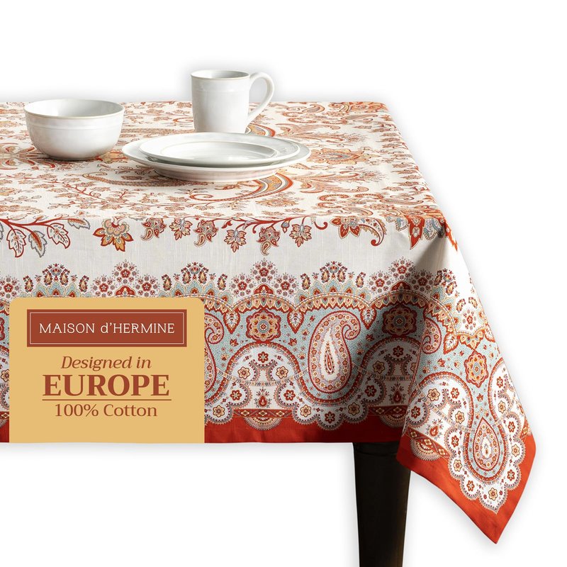 Maison d' Hermine Table Cloth Rectangle Table 100% Cotton 54 x 72 Inches Fall Tablecloth Reusable Everyday Use for Thanksgiving Christmas Decorations Dining Farmhouse Party (Cachemire)