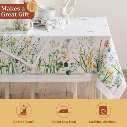 Maison d' Hermine Table Cloth Rectangle Table 100% Cotton 60 x 90 Inches Tablecloth Reusable Decorative for Dining Kitchen Room Farmhouse Home Gifts for Mothers Day Spring Summer - Fleurs De Mai