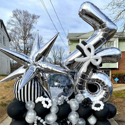 40" Silver Number 6 Balloon for Girls Boys, Large Self Inflating Helium Foil Number Balloons Set 0-9 for Women Men 6th 16th 60th Birthday Anniversary Wedding New Year Party Decorations Supplies