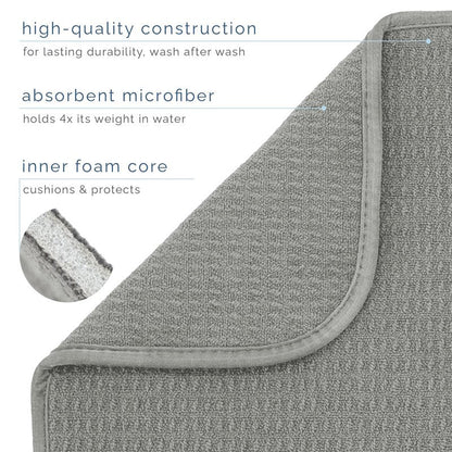 S&T INC. Dish Drying Mat XL, 18” x 24”, Absorbent Microfiber Kitchen Counter Mat, Dish Drying Pad for Dishes, Utensils, Pots and Pans, Extra Large, Grey