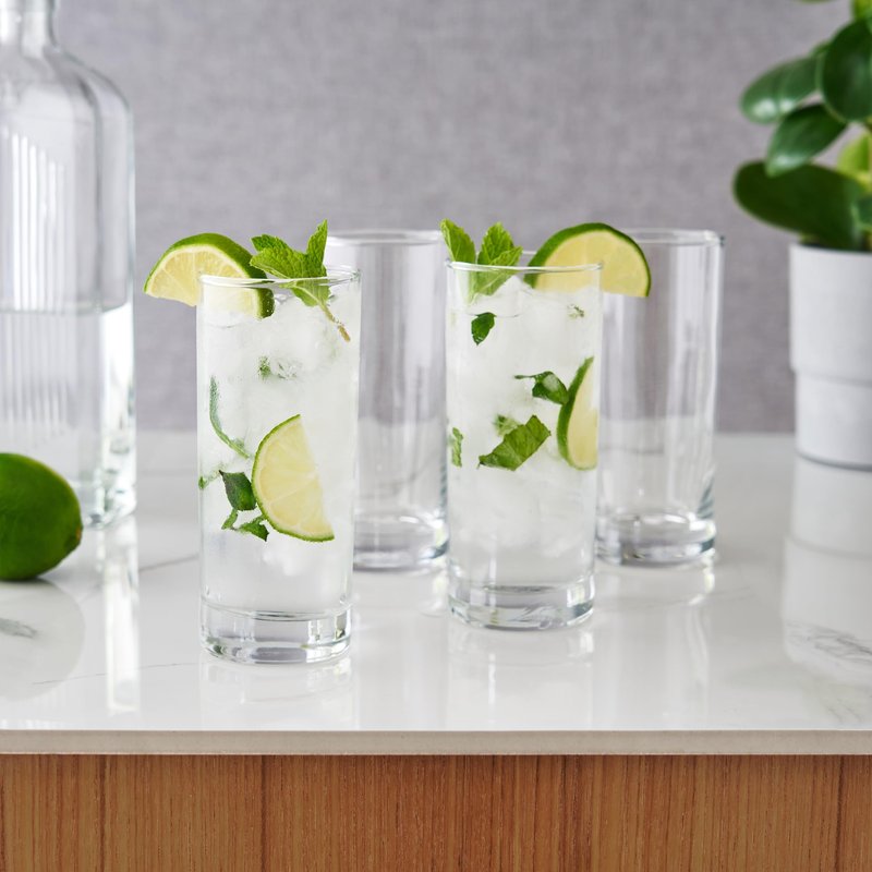 True Highball Glasses, Tall Glass Tumbler for Cocktails, Mojito Iced Tea Juices, Soda Water Drinking Cups, Kitchen Glassware, Home Bar, 11 oz Set of 4