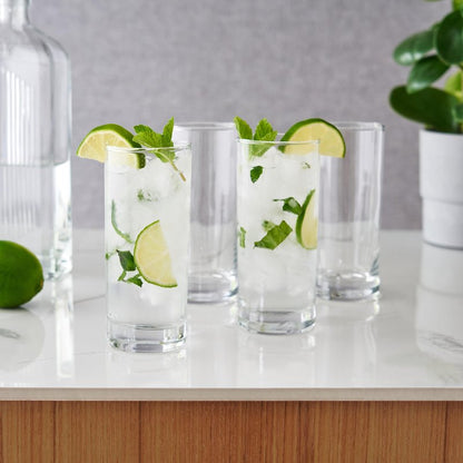 True Highball Glasses, Tall Glass Tumbler for Cocktails, Mojito Iced Tea Juices, Soda Water Drinking Cups, Kitchen Glassware, Home Bar, 11 oz Set of 4