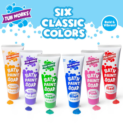 Tub Works® Bath Paint Soap Bath Toy, Classic 6 Pack | Non-Toxic | Washable Bathtub Paint for Finger Painting on Tub Walls | Ideal Toddler Bath Toys for Creative Play | Easy to Clean, Fun Bath Art