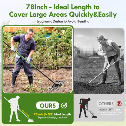 Seeutek Lawn Leveling Rake, 35” x 10” Lawn Leveler with 6.5FT Stainless Steel Handle Rakes for Lawns, 0-180° Adjustable Ground Leveler Tool for Yard, Level Soil Sand Dirt Surfaces