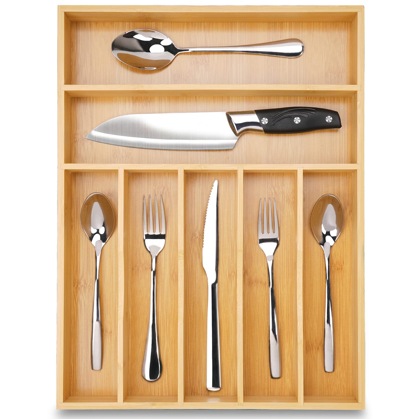 Bamboo Kitchen Drawer Organizer, 9 Inch Silverware Utensil Holder for Samll Drawer, Narrow Silverware Organizer for Cutlery Knives