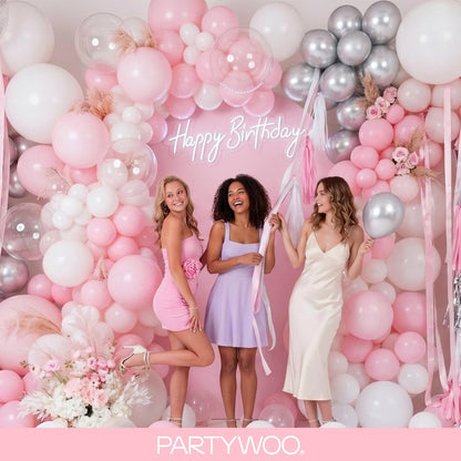 PartyWoo Baby Pink Balloons 155 pcs Different Sizes of 18 12 10 5 Inch Pastel Pale Light Pink Balloons Arch Kit Garland for Baby Shower Gender Reveal Birthday Princess Party Decorations Pink-Q05