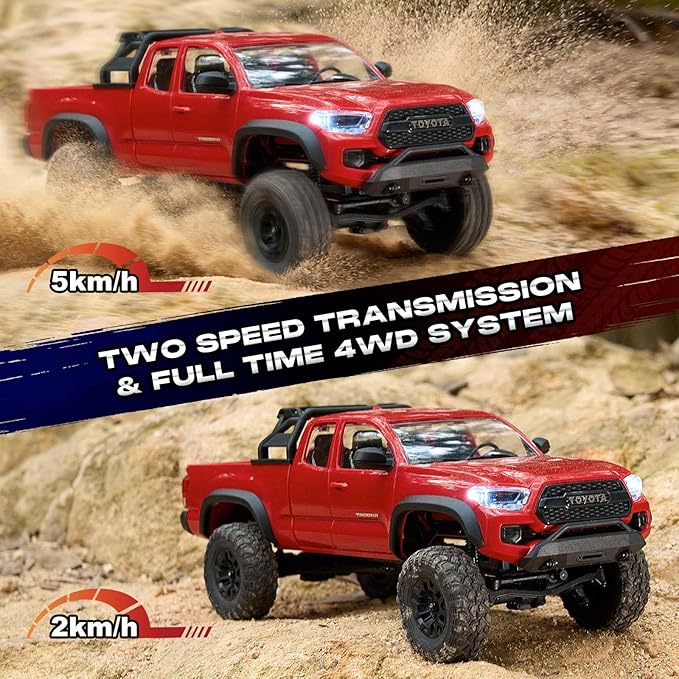 FMS FCX24 TOYOTA TACOMA 1/24 RC Crawler 4x4 RC Truck Crawler Official Licensed Scale RC Rock Crawler with 2-Speed Transmission High Torque Motor All-Metal Bearings RTR RC Car for Adults (GRAY)