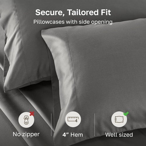 California Design Den King Pillow Cases - Soft & Silky 500 Thread Count 100% Cotton Sateen | Dark Gray, Set of 2