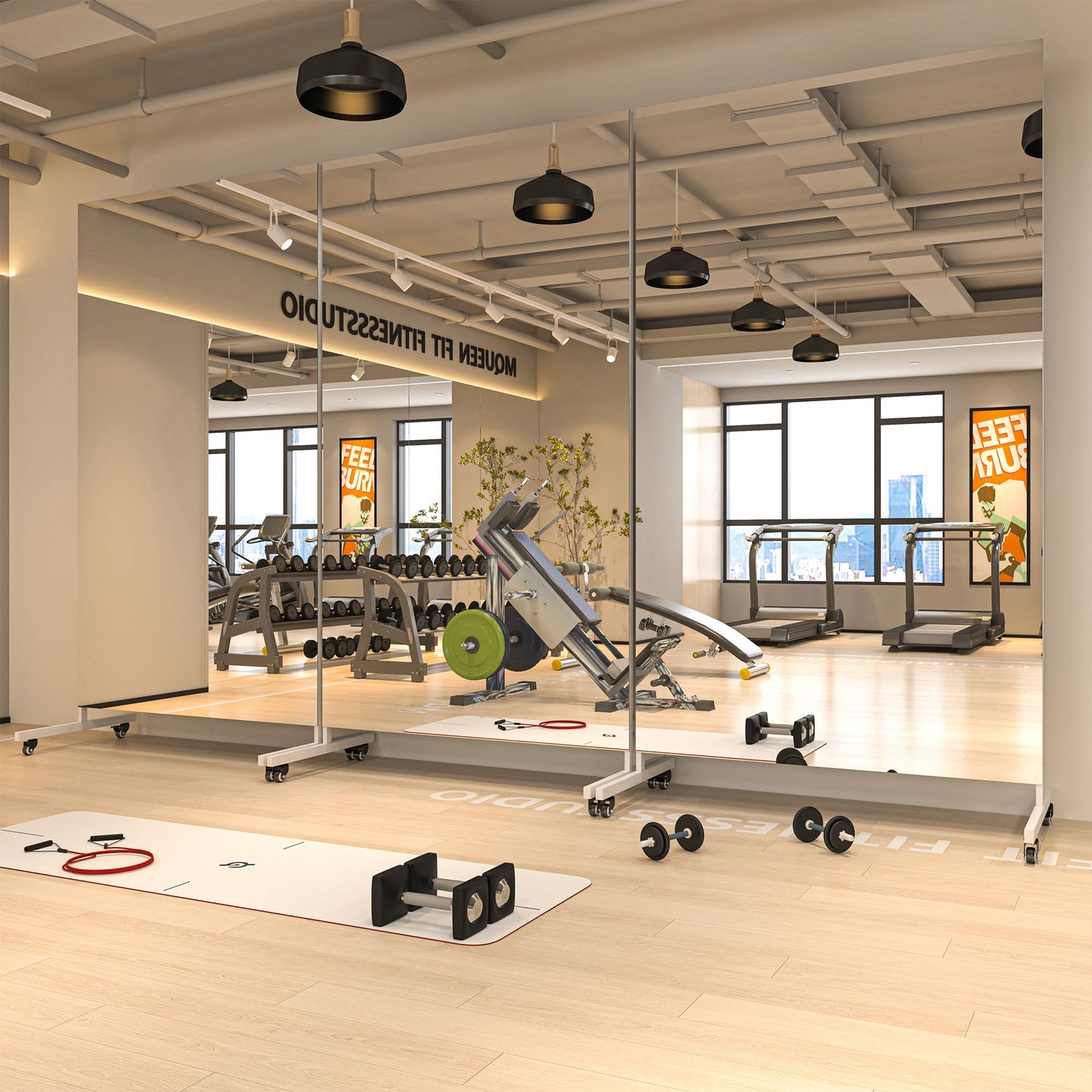Hasipu Home Gym Mirror 360° Swivel on Wheels, 79" x 40" Extra Large Full Body Rolling and Tempered Glass Easy to Move Full Length Mirror for Yoga Studio, Bedroom, Dancing Studio, White