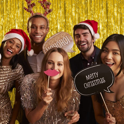 5 Pack Foil Curtain Backdrop Gold Metallic Tinsel Foil Fringe Curtains Photo Booth Props for Birthday Wedding Engagement Baby Shower Bachelorette Christmas Holiday Celebration Party Decorations