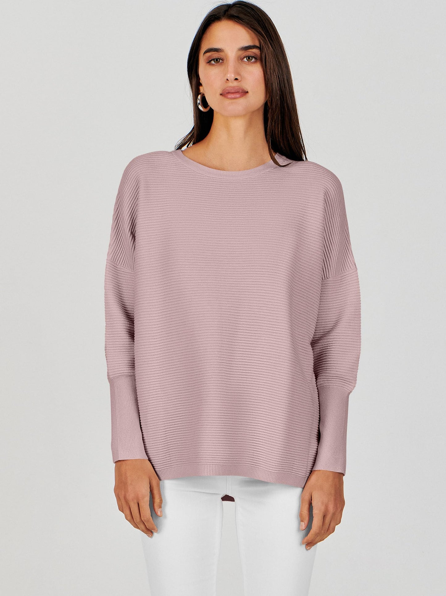 ANRABESS Womens Oversized Batwing Long Sleeve Ribbed Knit Sweaters 2025 Fall Outfits