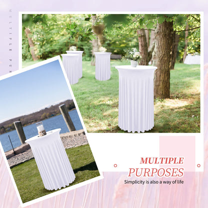REWOMC 6 Packs Round Cocktail Table Skirt 24"x 43" Spandex Stretch Cocktail Tablecloth with Wavy Drapes, White Spandex Fitted High Top Table Covers for Wedding Bar Party Birthday Banquet Tables