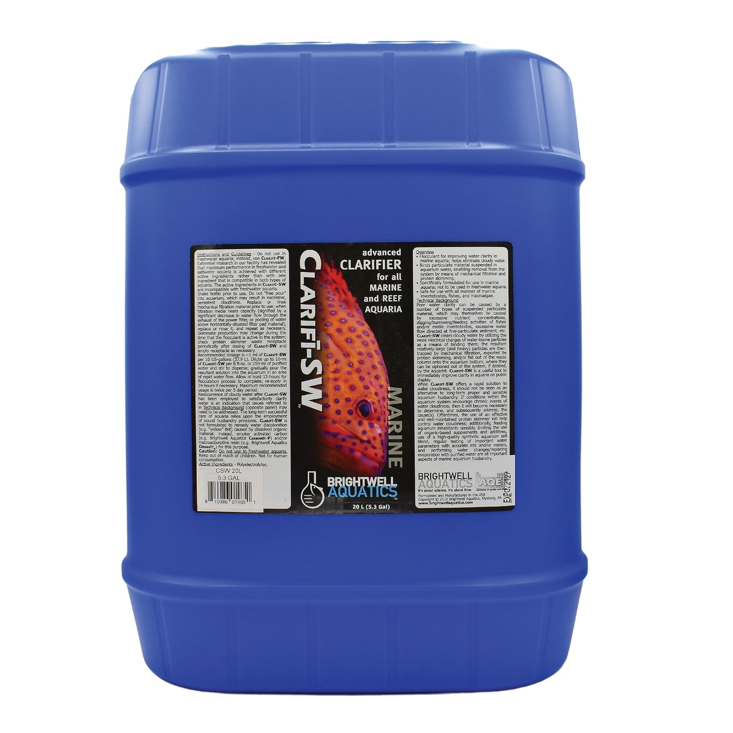 Brightwell Aquatics Clarifī-SW Marine Water Clarifier for Saltwater Aquariums Enhances Water Clarity by Removing Cloudiness with Protein Skimming and Mechanical Filtration Compatibility, 20L
