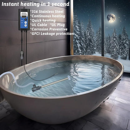 XCLBTFDC 2000W Immersion Water Heater Portable Electric Bathtub & Pool Fully Submersible Water Heater with Temp Control, GFCI for Hot Tub, Bucket, Swimming pool, above ground pool, baptistry & spa tub