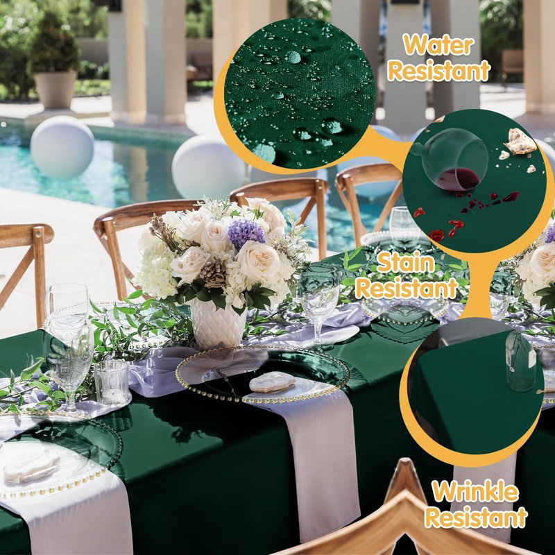 BRILLMAX 6 Pack Hunter Green Tablecloths 70 x 120 Inch for 6ft & 8ft Rectangle Tables - 150 GSM Polyester Fabric, Universal Fit, Water, Stain & Wrinkle Resistant Cloth Cover for Wedding Banquet