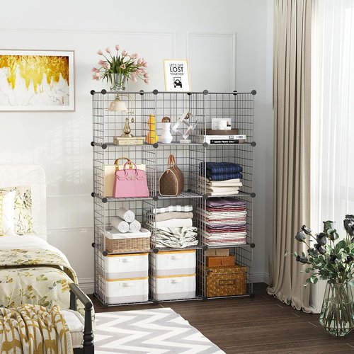 C&AHOME Wire Cube Storage - 12-Cube Organizer with Modular Metal Grids | Ideal for Home & Office, Silver Gray 36.6”L x 12.4”W x 48.4”H