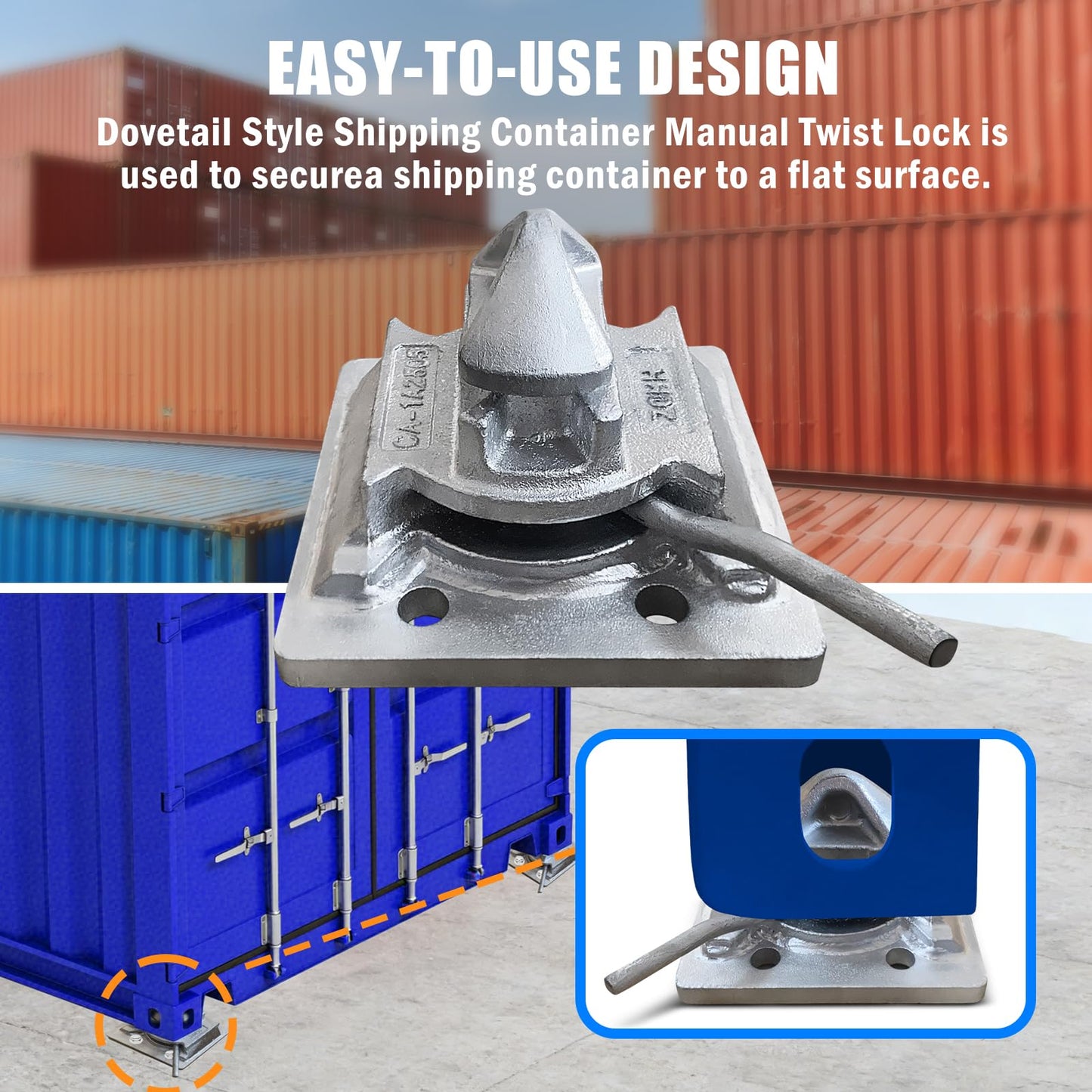NULTRUMA Sea Rail Shipping Container Manual Twist Lock, Dovetail Style Deck Mount for Securing Containers to Flat Surfaces, Ships, Trailers & Rail Cars 2 Pack