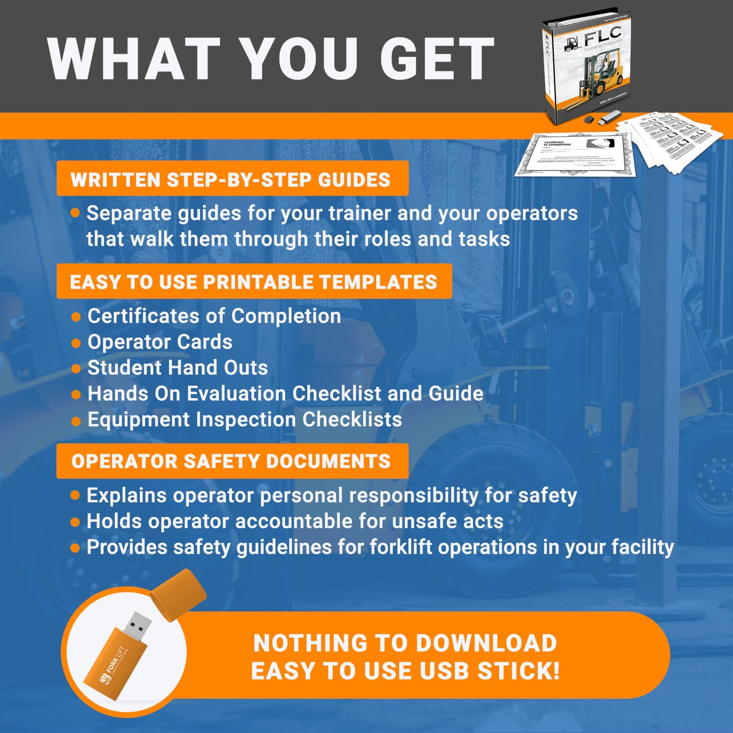 Forklift Certification Kit OSHA Compliant, Complete “Train The Trainer Physical Bundle” + Certificate of Completion + Forklift Training Kit, CertifyMe: Physical Kit Bundle + USB Drive