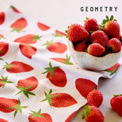 GEOMETRY Spring Kitchen Towels - Quick Dry Microfiber Cloth Spring & Summer Dish Towels for Kitchen Drying - Premium Quick Dry Towel - Strawberry Sunshine, 18" x 30" - 2-Pack