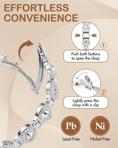 Feraco Pure Copper Bracelets for Women, 4X Ultra Strength Magnetic Bracelet with 3800 Gauss Neodymium Magnets & Sparkling Austrian Cut Crystals, Adjustable Jewelry Gift (Silver)