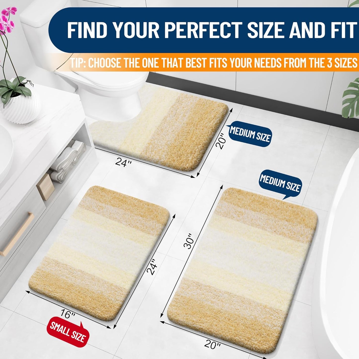 OLANLY Large Bath Rug - Extra Soft Microfiber, Quick Dry & Washable | 40x24 Inches, Light Yellow
