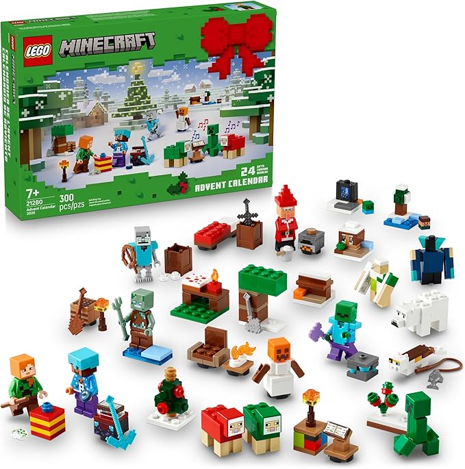 LEGO Minecraft Advent Calendar 2025 Building Toy - Kids Holiday Countdown Set for Boys &amp Girls Ages 7+ - 24 Buildable Surprises &amp 8 Minifigures for Gamers - Collectible Gift for Christmas - 2