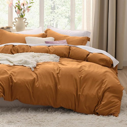 Bedsure Honey Ginger Duvet Cover - Extra Soft Prewashed Cotton Twin Set, 68x90 Inches with Zipper Closure & Pillow Sham